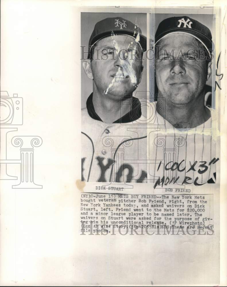 1966 Press Photo NY Mets&#39; Dick Stuart &amp; NY Yankees&#39; Bob Friend, Baseball Players - Historic Images