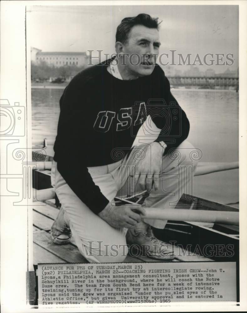 1965 Press Photo Notre Dame Crew John T. Lyons in Philadelphia - pis02186 - Historic Images