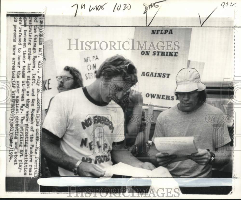 1974 Press Photo Mac Percival, Ken Bowman in NFL Exhibition Game Strik ...