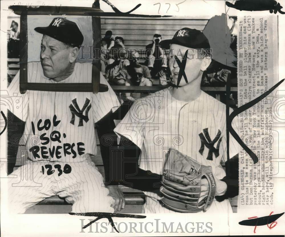 1953 Press Photo Don Herman &amp; Father Babe Herman of New York Yankees Baseball- Historic Images