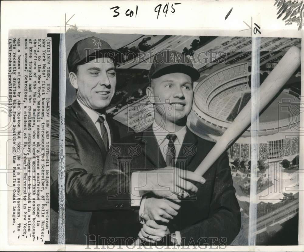 1962 Press Photo Baseball&#39;s Ted Schreiber &amp; Gil Hodges, press conference, NY- Historic Images