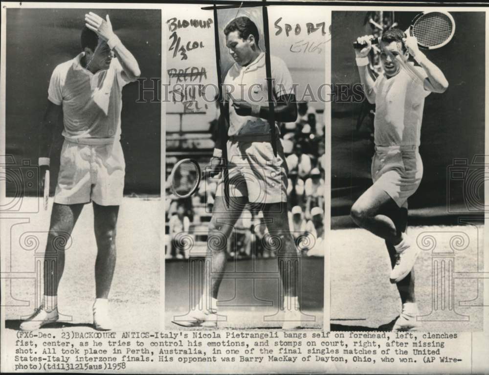 1958 Press Photo Nicola Pietrangeli, US-Italy interzone tennis finals, Australia - Historic Images