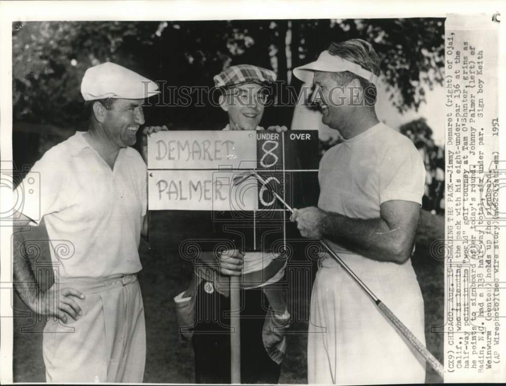 1951 Press Photo Keith Weinwurm, golfers Jimmy Demaret &amp; Johnny Palmer, Ojai, CA- Historic Images