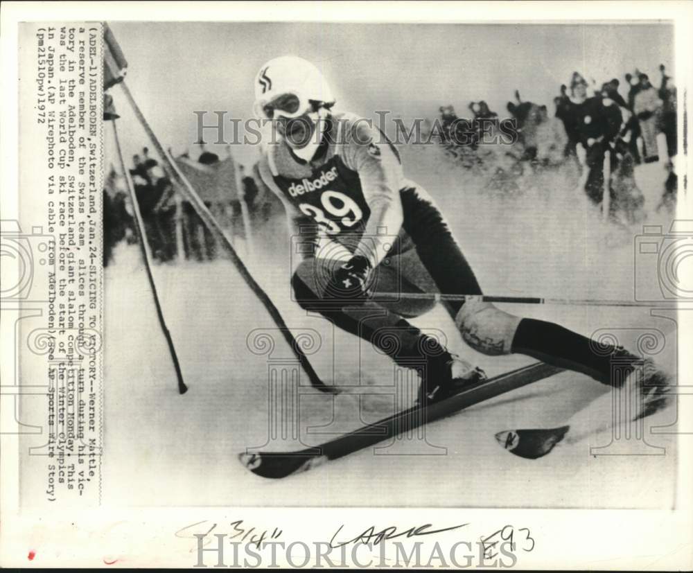 1972 Press Photo Skier Werner Mattle World Cup Race Adelboden Switzerland