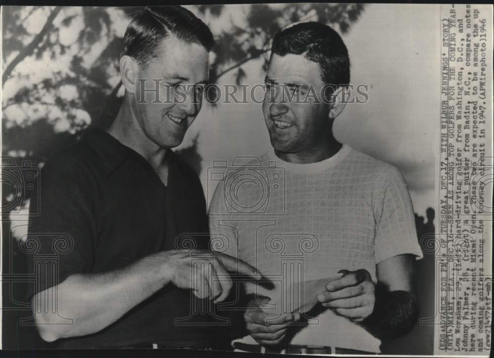 1946 Press Photo Golfers Johnny Palmer &amp; Lou Worsham, Miami Open, Florida- Historic Images