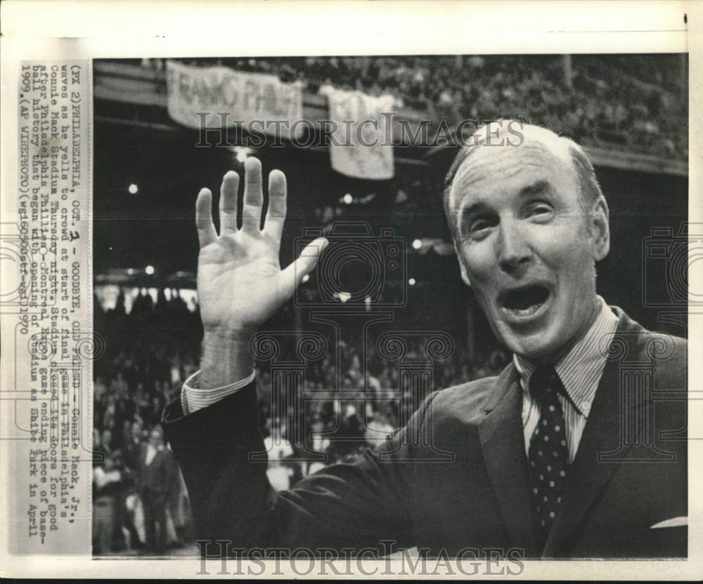 1970 Press Photo Connie Mack Jr., Phillies-Expos baseball championship game, PA - Historic Images