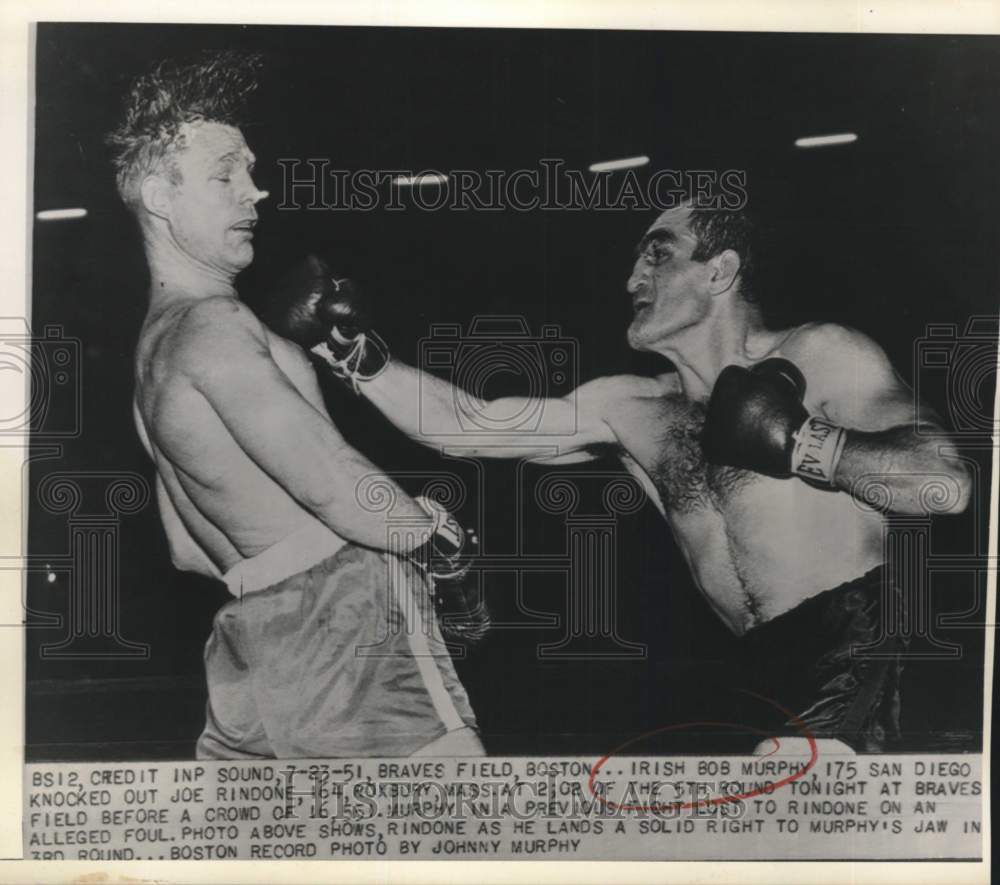 1951 Press Photo Boxers Bob Murphy &amp; Joe Rindone bout, Braves Field, Boston, MA- Historic Images