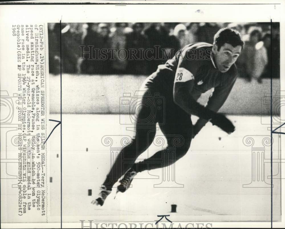 1968 Press Photo Terry McDermott, Olympic Speed Skating Race, Grenoble, France - Historic Images