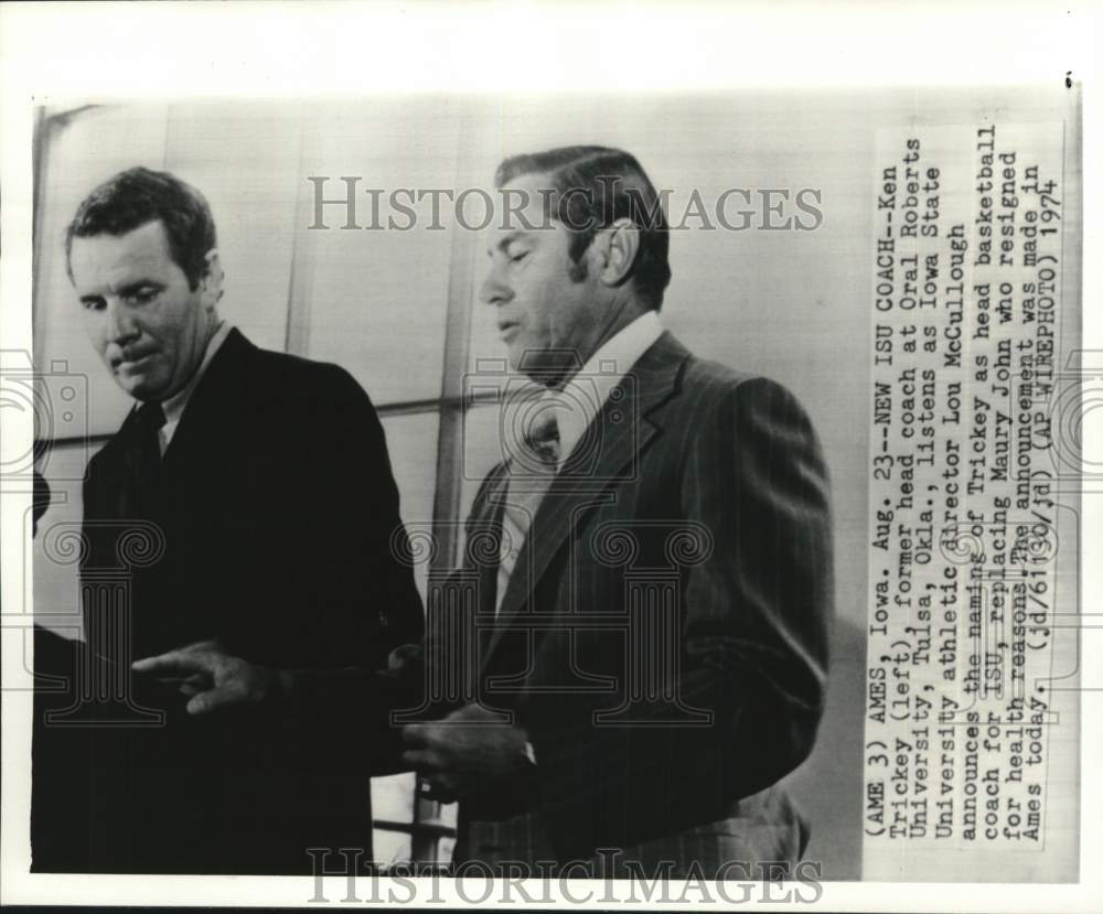 1974 Press Photo Ken Trickey &amp; Lou McCullough, Iowa State University, Ames, Iowa - Historic Images