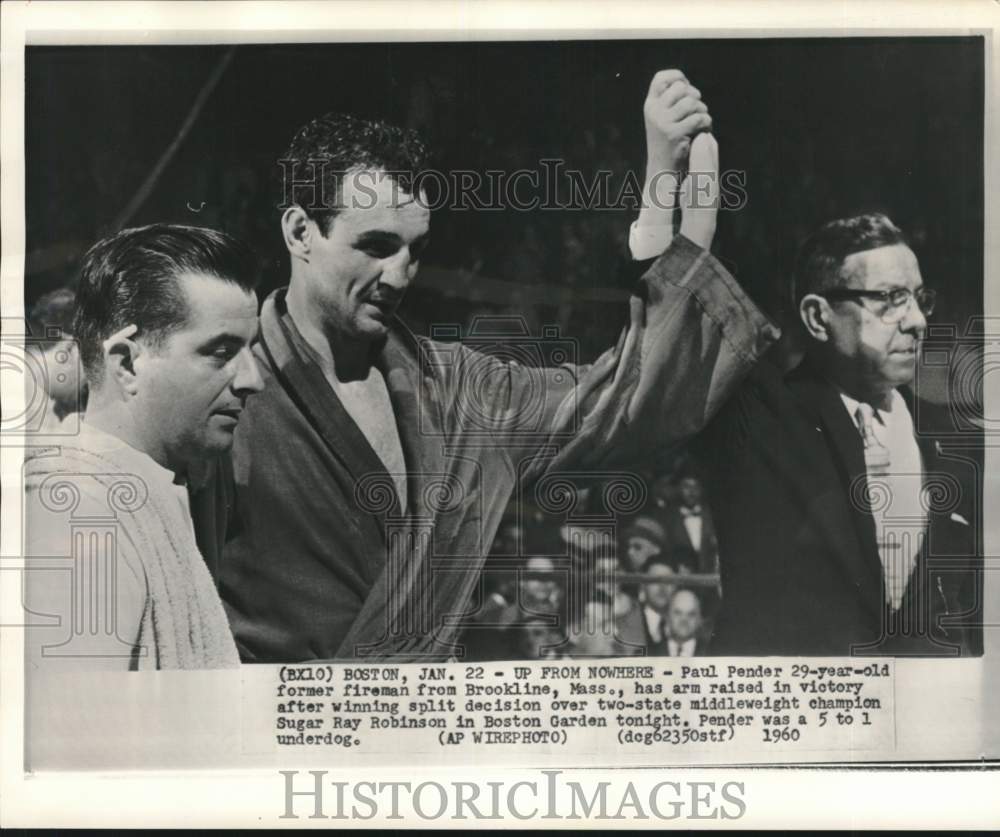 1960 Press Photo Boxer Paul Pender wins Sugar Ray Robinson match, Massachusetts- Historic Images