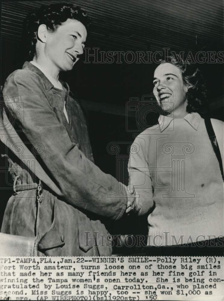 1950 Press Photo Tampa Women&#39;s Golf Open winner Polly Riley &amp; Louise Suggs, FL- Historic Images