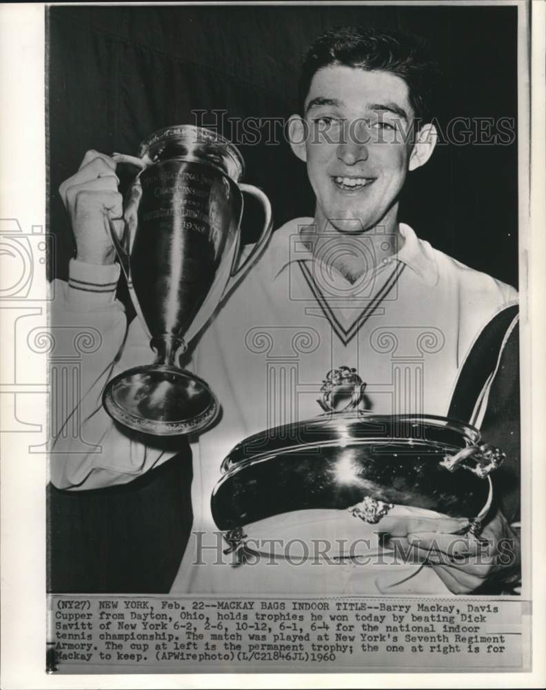 1960 Press Photo Barry MacKay wins National Indoor Tennis Championship, New York- Historic Images