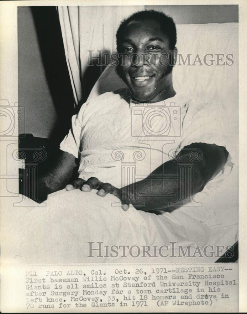 1971 Press Photo Giants' first baseman Willie McCovey post-surgery, baseball, CA - Historic Images