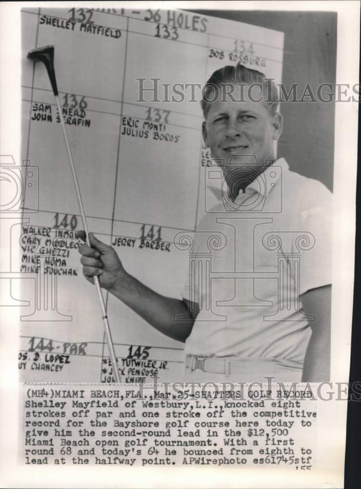 1955 Press Photo Golfer Shelley Mayfield, Miami Beach open golf tournament, FL - Historic Images