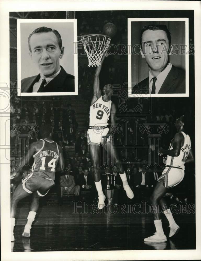 1967 Press Photo Sportscaster Chris Schenkel &amp; co-caster, basketball game- Historic Images