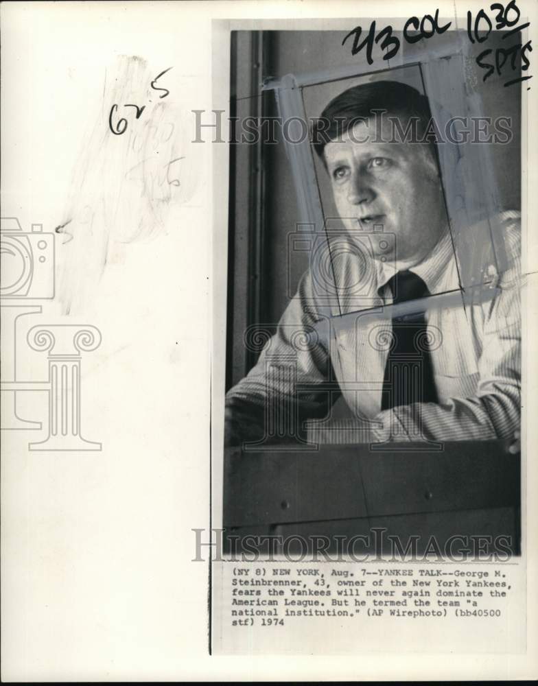 1974 Press Photo New York Yankees owner George M. Steinbrenner, New York - Historic Images