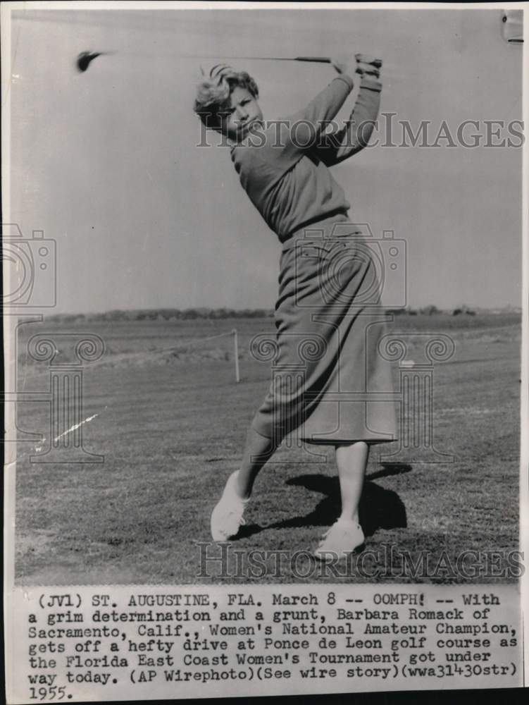 1955 Press Photo Golfer Barbara Romack at Ponce de Leon golf course, Florida- Historic Images