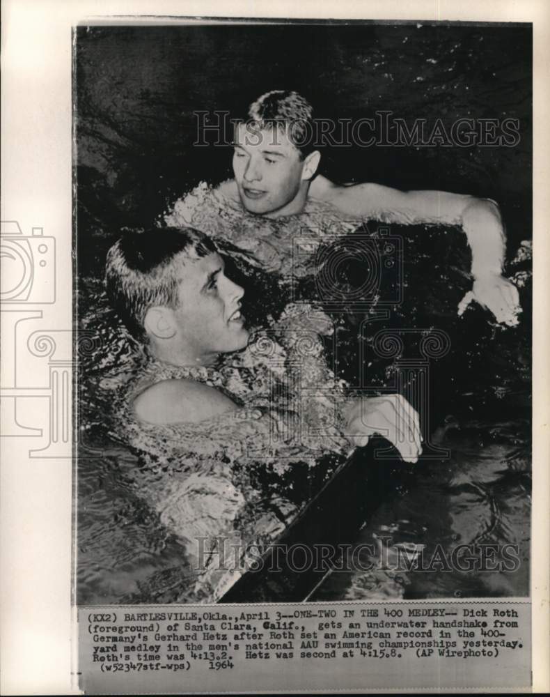 1964 Press Photo Swimmers Dick Roth &amp; Gerhard Hetz, Bartlesville, Oklahoma - Historic Images