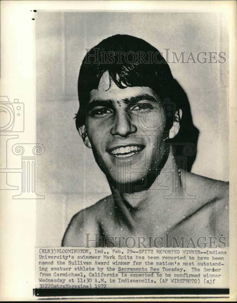 1972 Press Photo IU swimmer Mark Spitz, Sullivan Award winner, Bloomington, IN- Historic Images