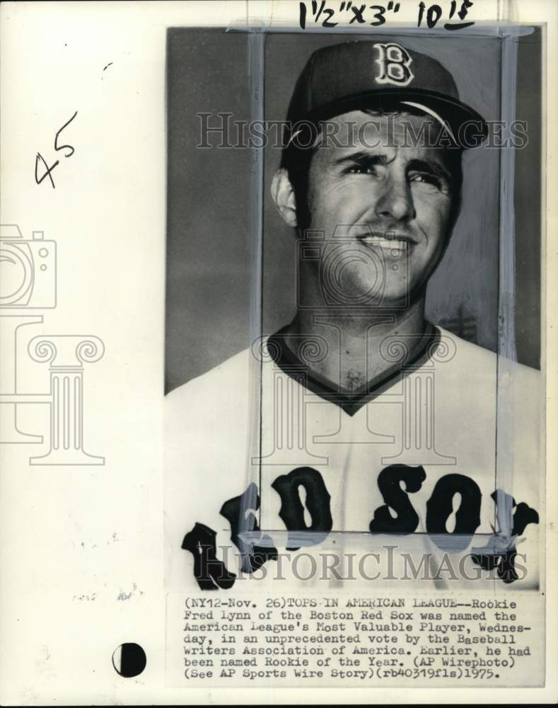 1975 Press Photo Red Sox baseball player Fred Lynn, Most Valuable Player, Boston- Historic Images