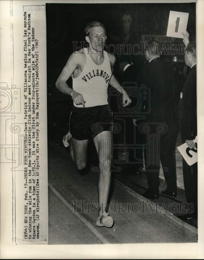 1967 Press Photo Villanova&#39;s runner Dave Patrick, Athletic Club Indoor Meet, NY- Historic Images