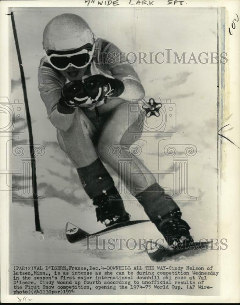 1974 Press Photo Skier Cindy Nelson, Val D&#39;Isere race, France - pis03303- Historic Images