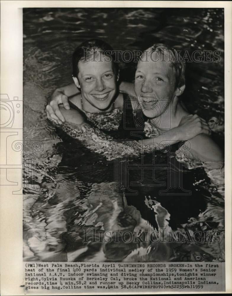 1959 Press Photo Swimmers Becky Collins & Sylvia Ruuska, West Palm Beach, FL- Historic Images