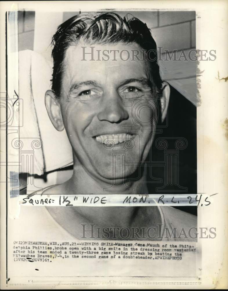 1961 Press Photo Philadelphia Phillies&#39; Gene Mauch, Milwaukee, Wisconsin- Historic Images