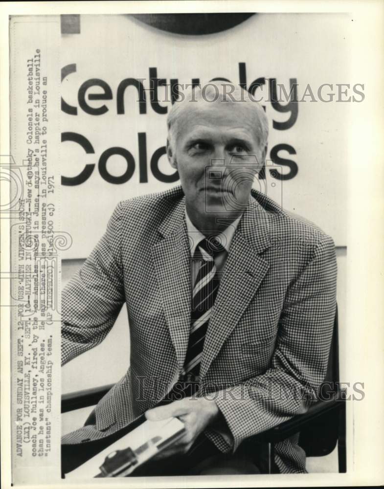 1971 Press Photo Kentucky Colonels&#39; coach Joe Mullaney, Louisville, Kentucky- Historic Images