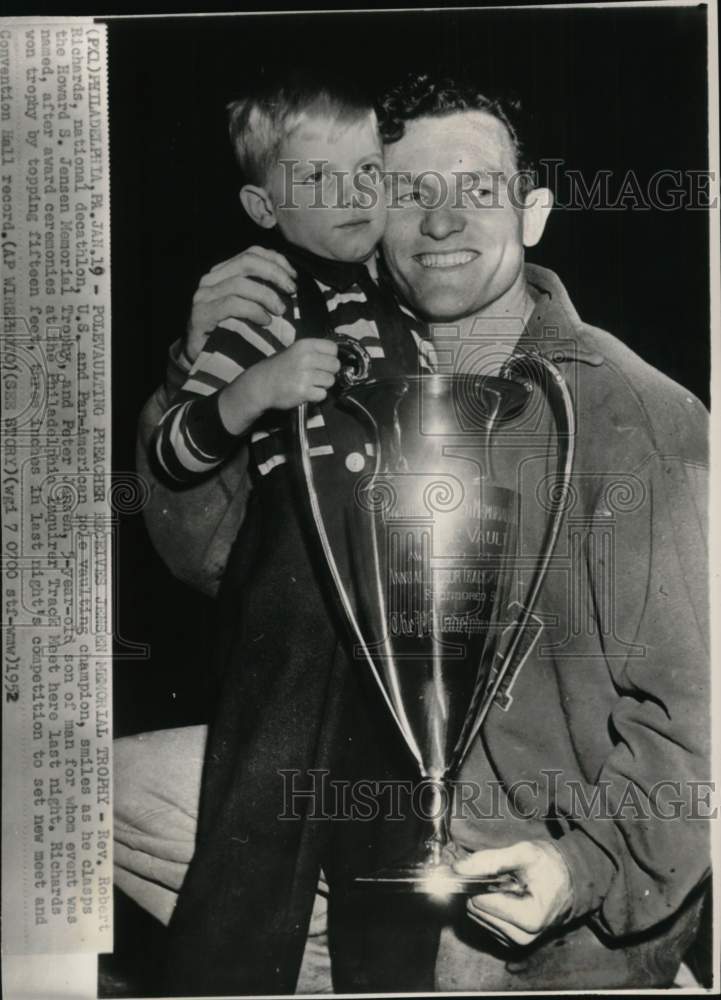 1952 Press Photo Robert Richards with Peter Jensen, Howard S. Jensen Trophy, PA- Historic Images