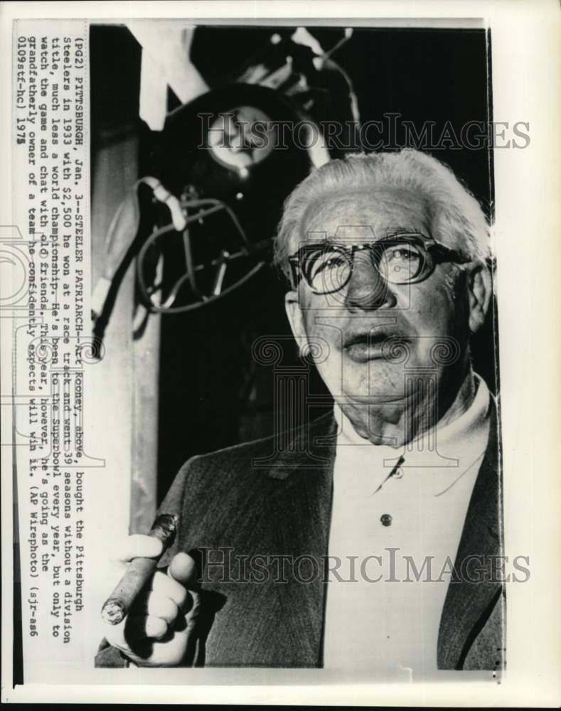 1975 Press Photo Art Rooney, Pittsburgh Steelers football team owner, Pittsburgh- Historic Images