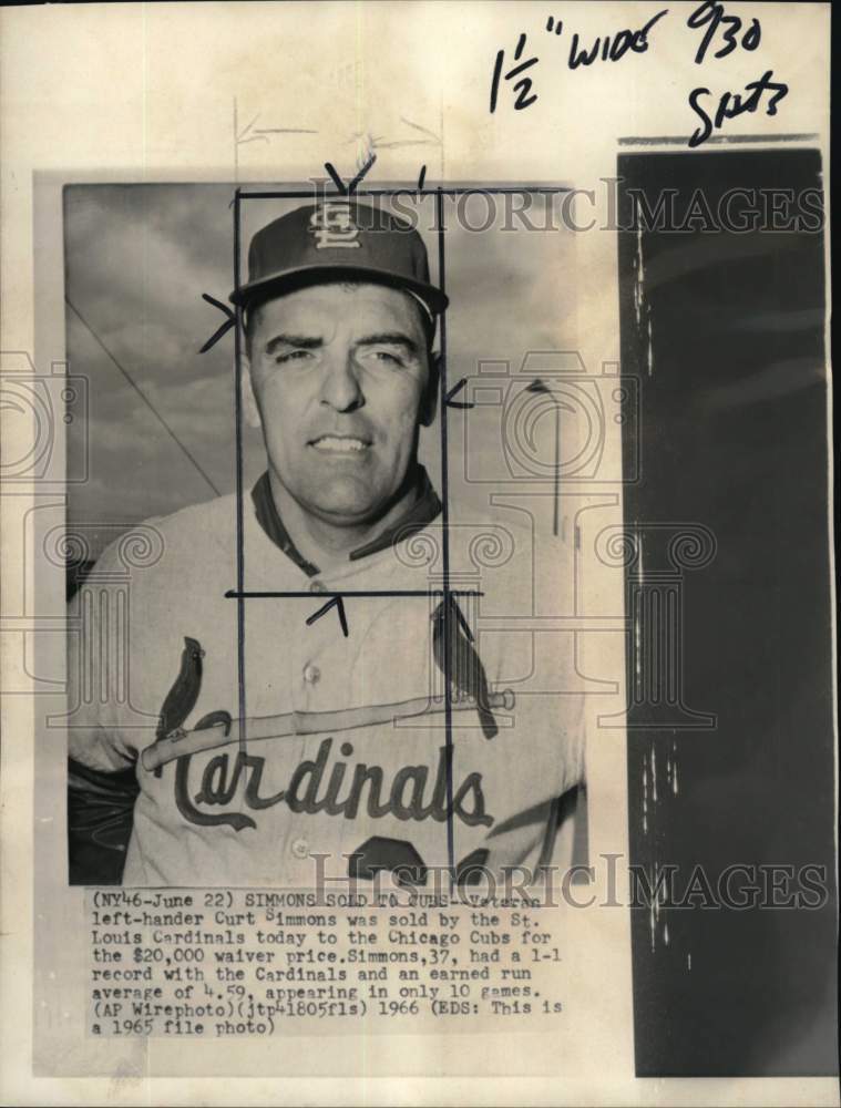 1965 Press Photo St. Louis Cardinals baseball player Curt Simmons, Missouri - Historic Images