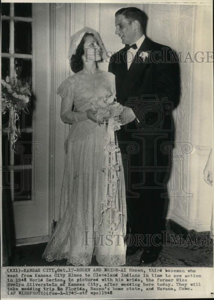 1948 Press Photo Baseball player Al Rosen &amp; wife Evelyn Silverstein, Kansas City- Historic Images