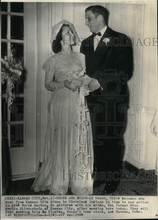1948 Press Photo Baseball player Al Rosen & wife Evelyn Silverstein, Kansas City- Historic Images