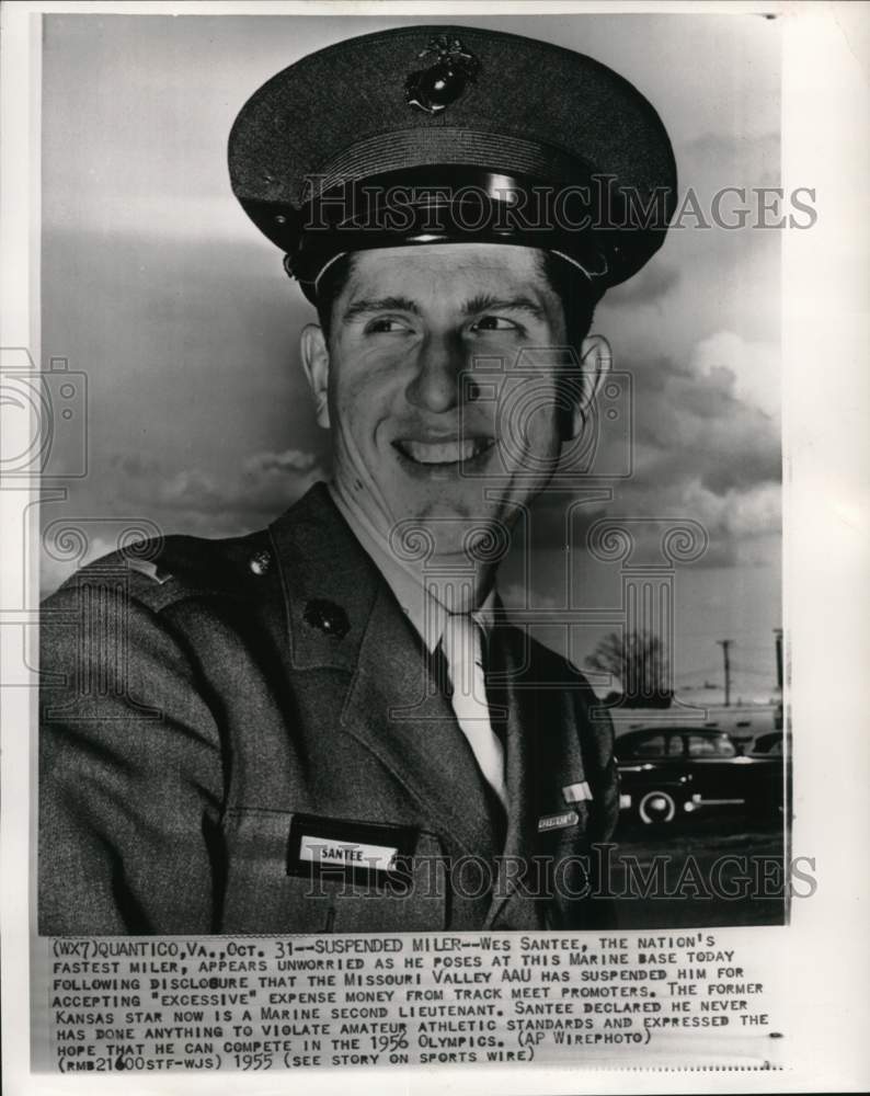 1955 Press Photo Miler Wes Santee now Marine 2nd lieutenant, Quantico, Virginia- Historic Images