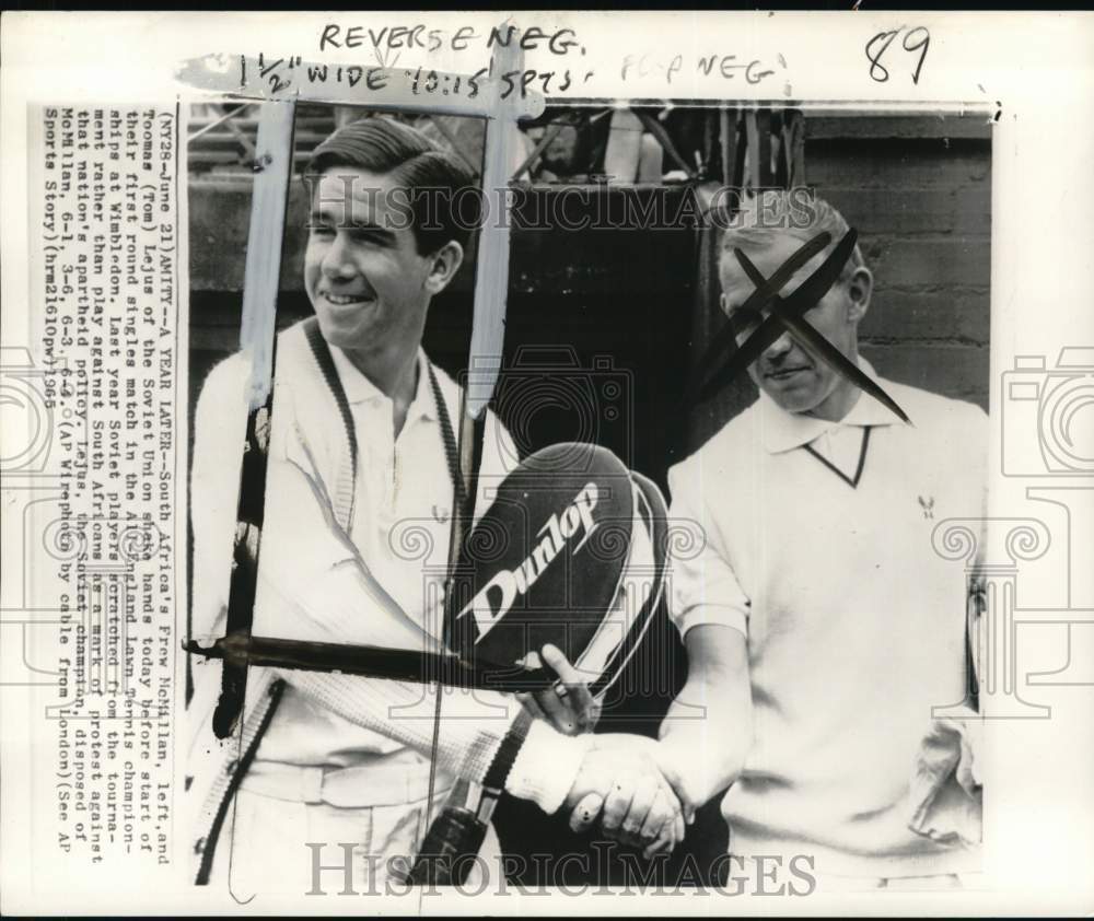 1965 Press Photo Fred McMillan shakes the hands of Thomas Lejus - pis03761- Historic Images