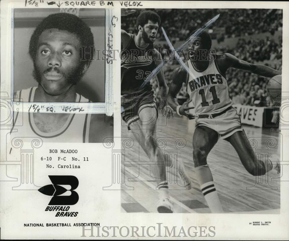 1975 Press Photo Basketball player Bob McAdoo attempted to make a shot - Historic Images