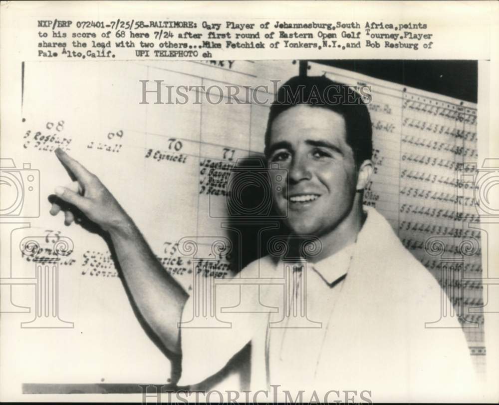 1958 Press Photo Golfer Gary Player points score board, Eastern Open, Baltimore- Historic Images