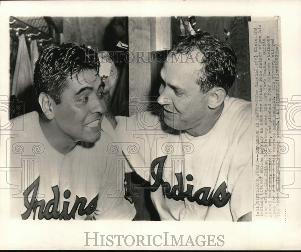 1952 Press Photo Cleveland Indians&#39; Mike Garcia &amp; Pete Reiser, Cleveland - Historic Images