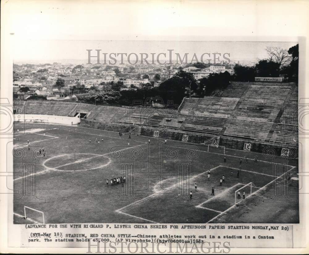 1963 Aerial View of Red China Style Sports Stadium in Canton Park-Historic Images