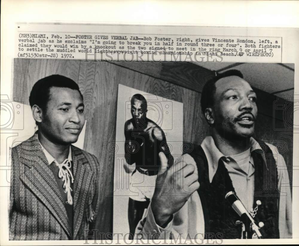 1972 Press Photo Boxers Vincente Rondon &amp; Bob Foster, Miami, Florida - pis04187 - Historic Images