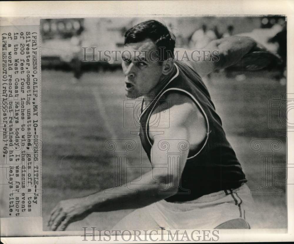 1969 Press Photo Discus Thrower Jay Silvester At West Coast Relays In Fresno- Historic Images