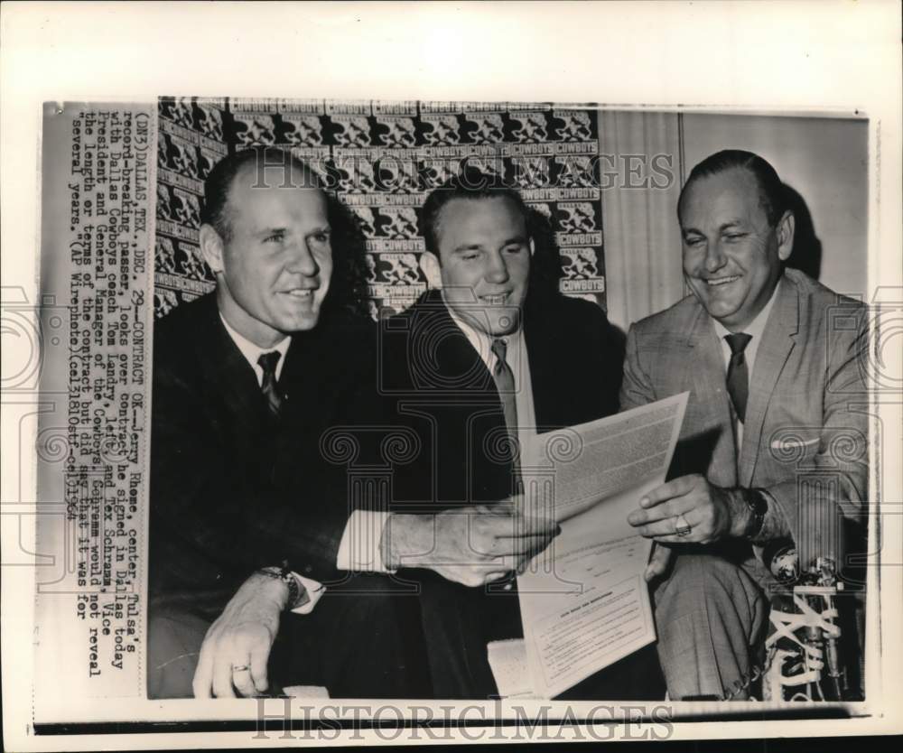 1964 Press Photo Tom Landry, Jerry Rhome, Tex Schramm, Cowboys football team, TX- Historic Images