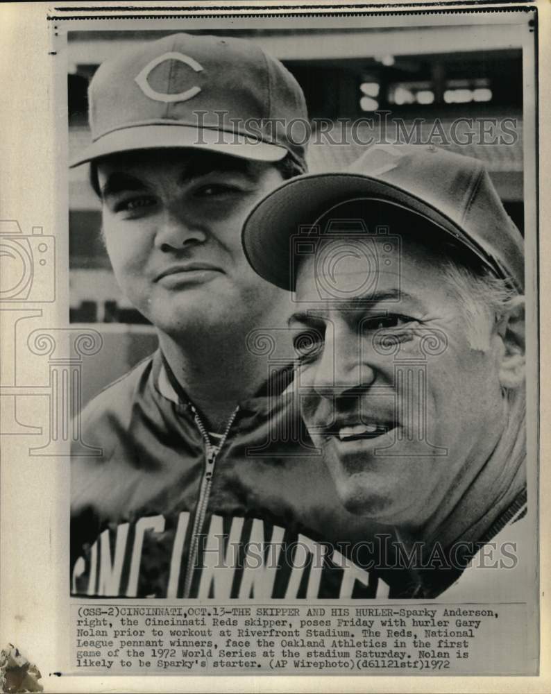 1972 Press Photo Cincinnati Reds&#39; Gary Nolan &amp; Sparky Anderson, Cincinnati - Historic Images