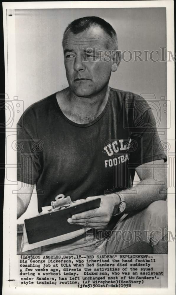 1958 Press Photo UCLA Bruins&#39; football George Dickerson at workout, CA- Historic Images