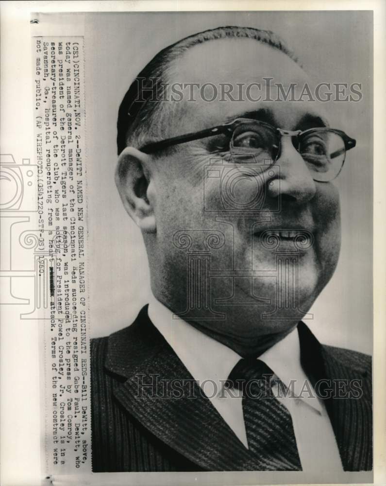 1960 Press Photo Cincinnati Reds&#39; baseball general manager Bill DeWitt- Historic Images