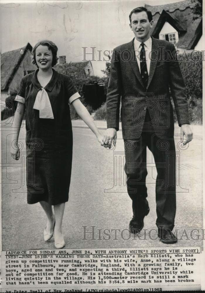 1962 Press Photo Former runner Herb Elliott and wife Anne, Fulbourn, England- Historic Images