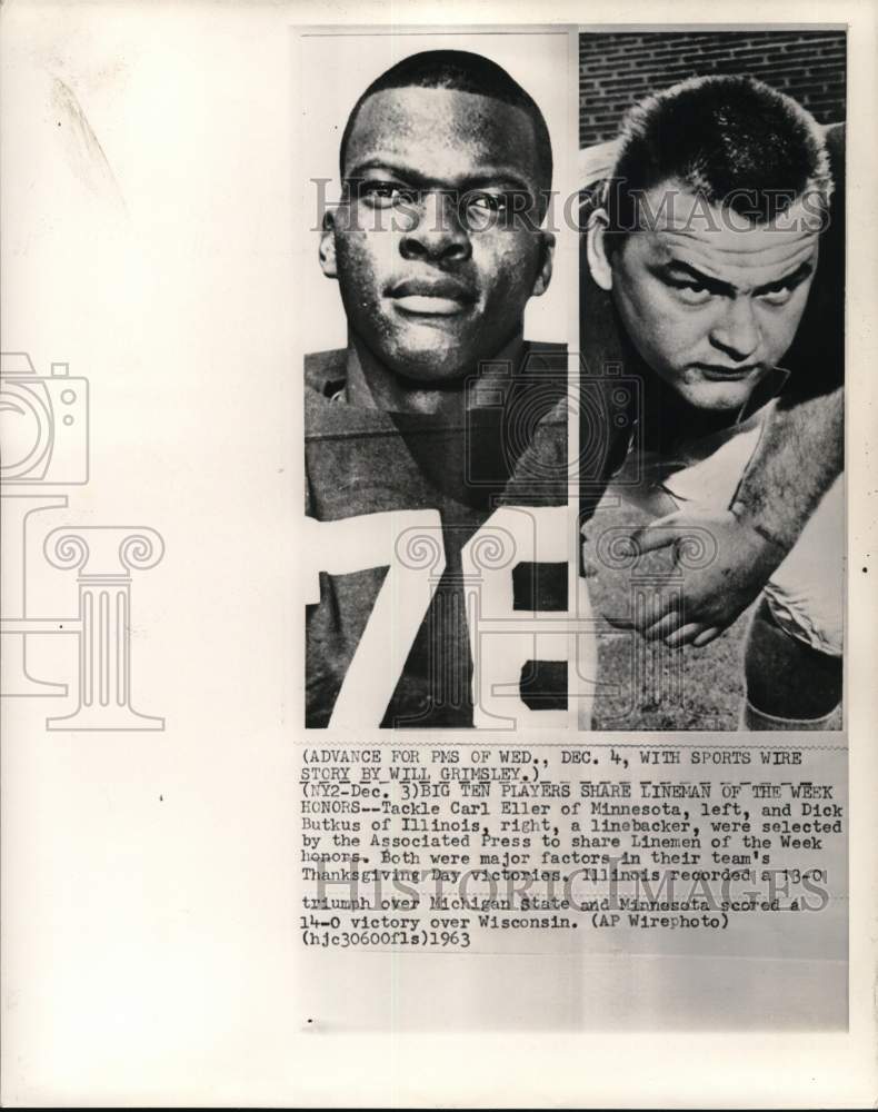 1963 Press Photo Portraits of football players Carl Eller & Dick Butkus- Historic Images