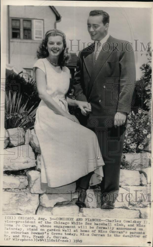 1949 Press Photo White Sox's Charles Comiskey II & Donna Jo Curran, Baseball, IL- Historic Images