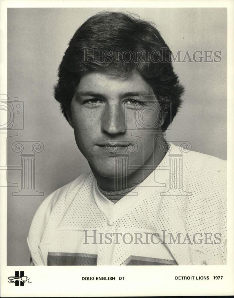 1977 Press Photo Portrait of Detroit Lions&#39; football player Doug English- Historic Images